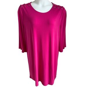 Chico's Women's Pink Tunic Dress Size 3 XL Grommet‎ Shoulder 3/4 Sleeve Stretch